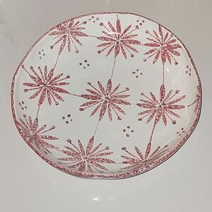 Vietri Large Shallow serving Bowl Red White Great for Christmas EUC Italian Made